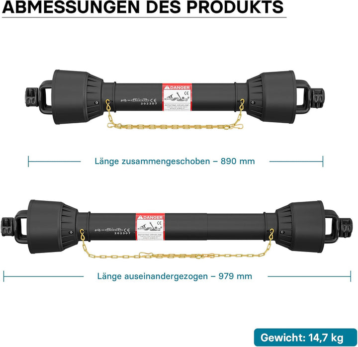 Zapfwelle T6 Gelenkwelle 1155mm 830Nm 540U/min, PTO-Shaft, 74kW (100PS), 2x 1 3/8" 6 Zähne
