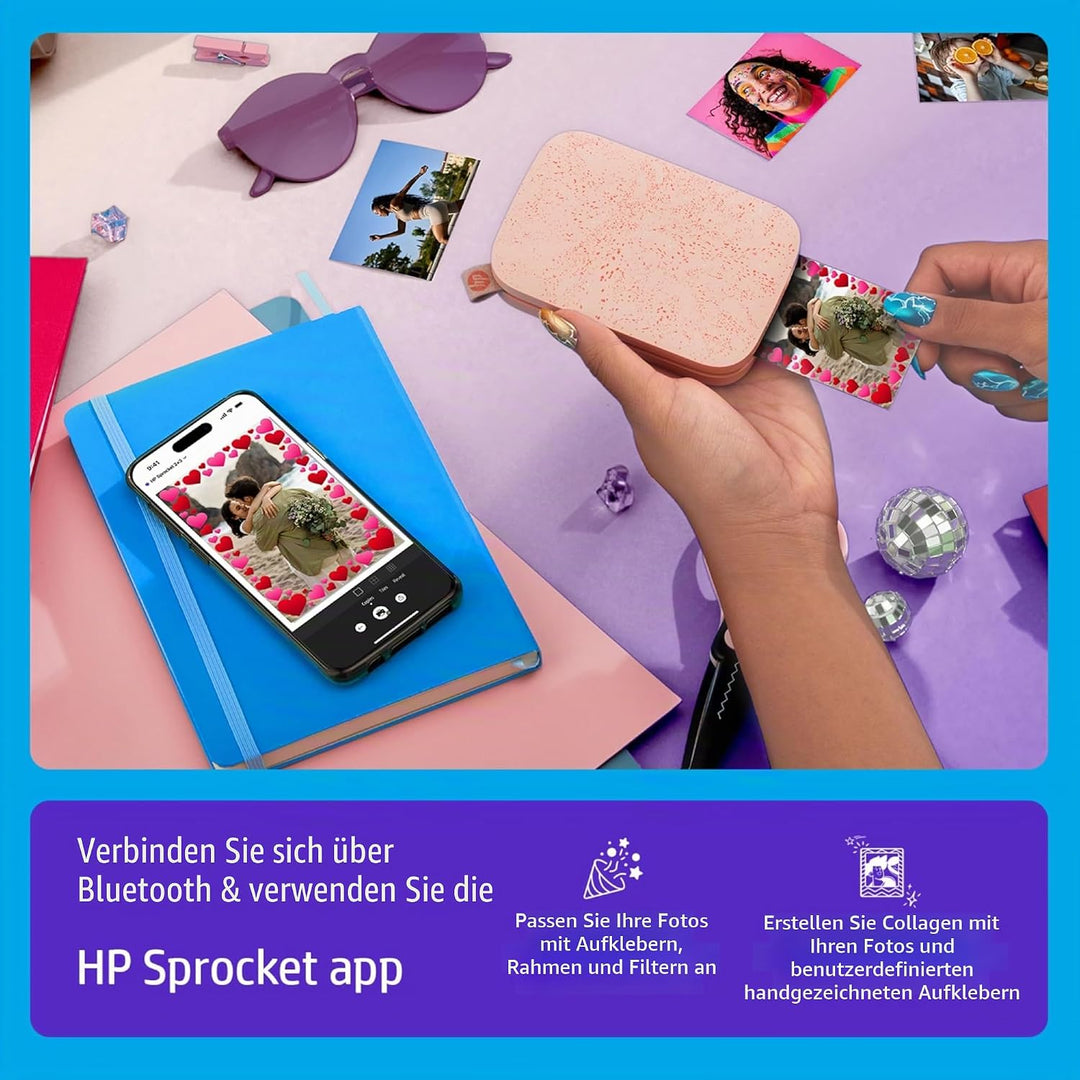 HP Sprocket Portable 2x3 Zoll Sofortbilddrucker (Rosa) Zink-Papierbündel, Rosa