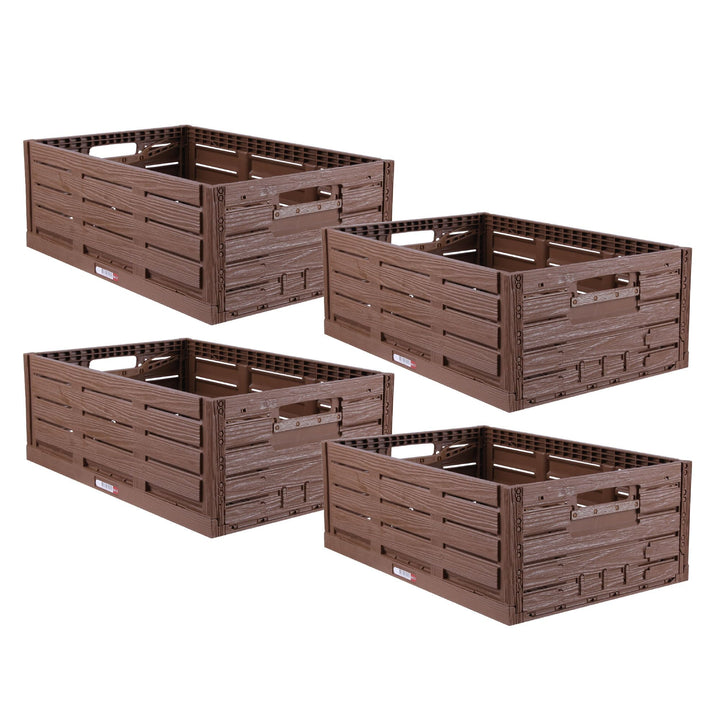 Bestlivings Stabile Faltbox 4er Pack Holzdesign 60 x 40 x 21,8cm ( LxBxH ) Stapelbarer Faltbarer Ein