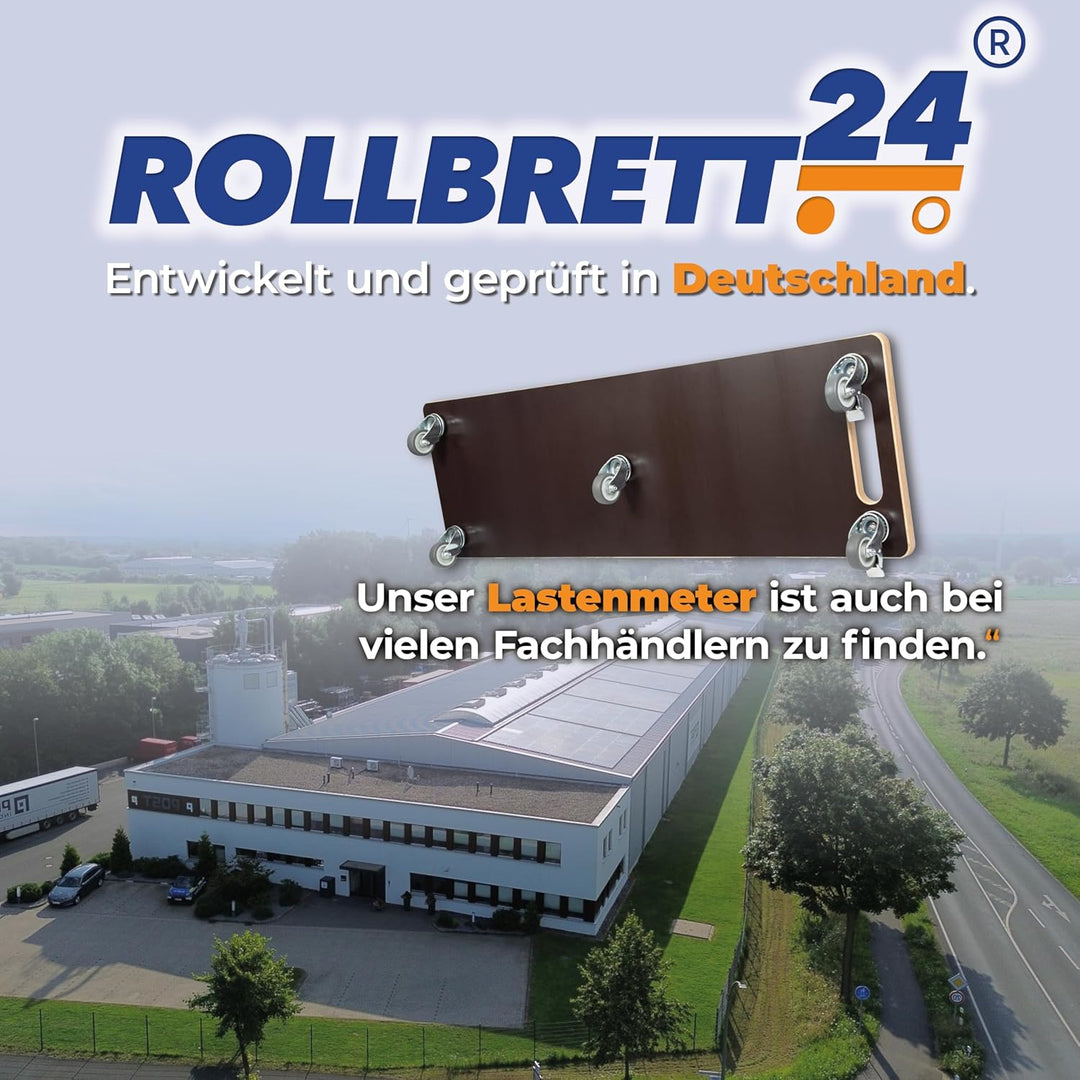 Lastenmeter – Transportroller 100x30 cm – 180 kg Traglast – 5 kugelgelagerte 360° Rollen, 2 mit Fest