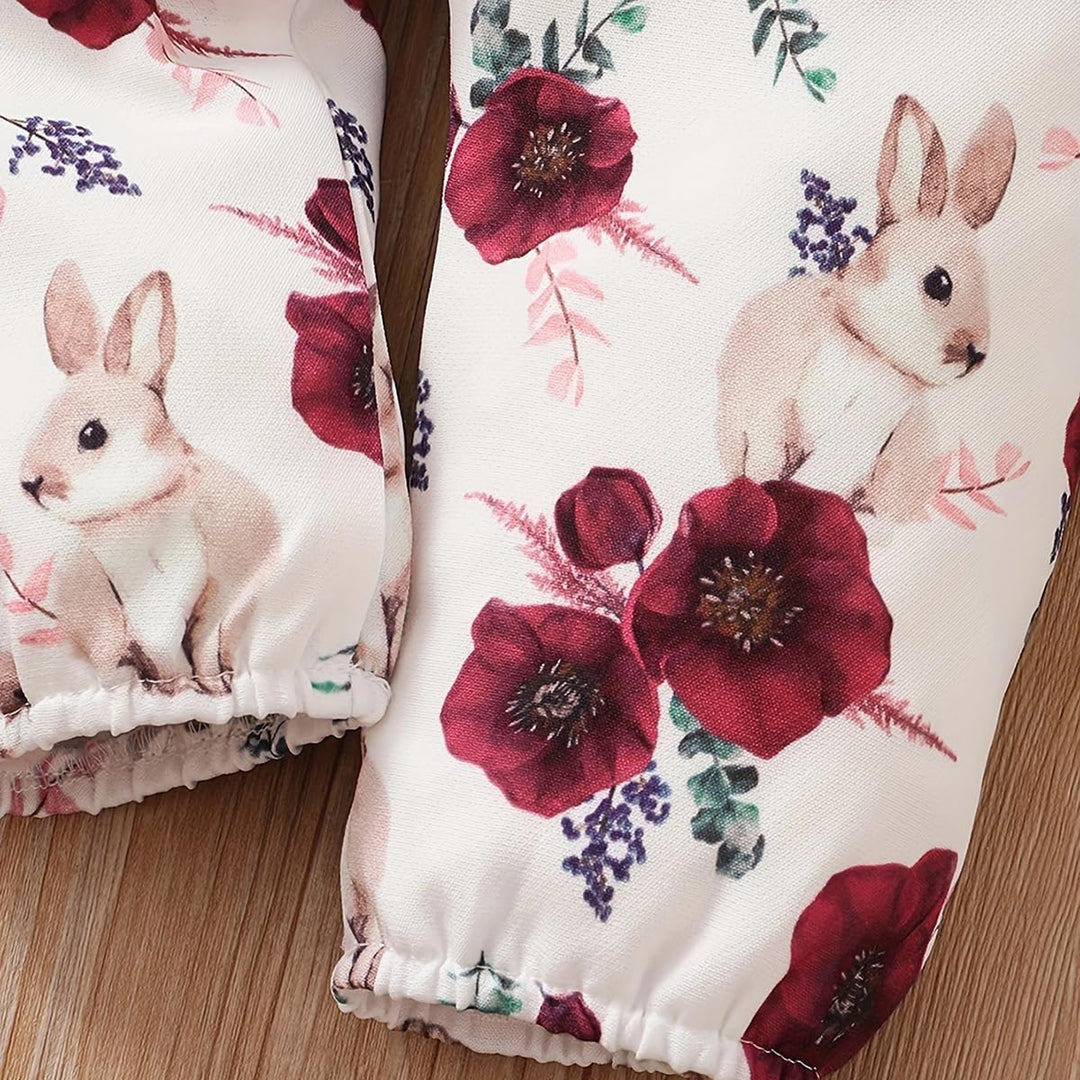 Neugeborenes Baby Mädchen Kleidung Langarm Rüschen Strampler Kaninchen Blumendruck Hose süsse Stirnb