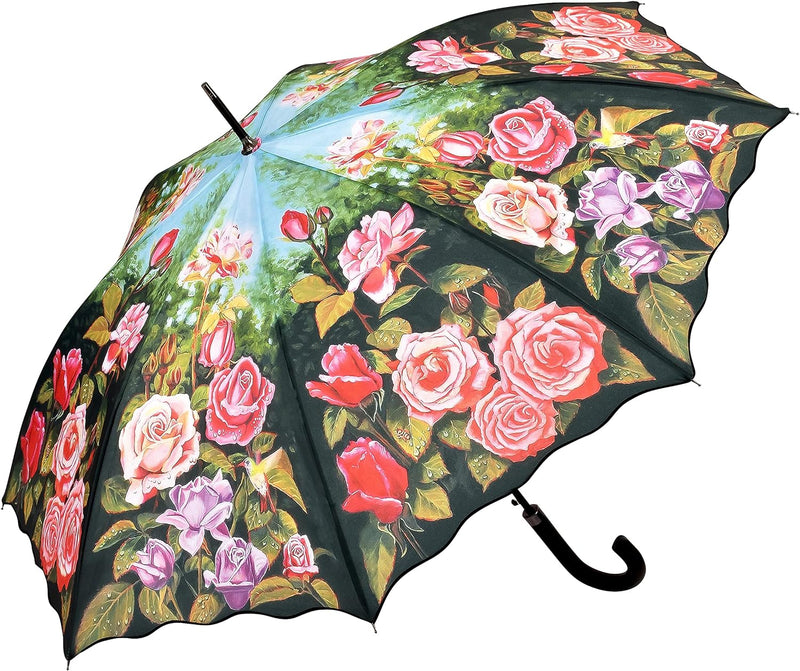 VON LILIENFELD Regenschirm Rosen Garten Auf-Automatik Windfest Damen Stabil Stockschirm Blumen