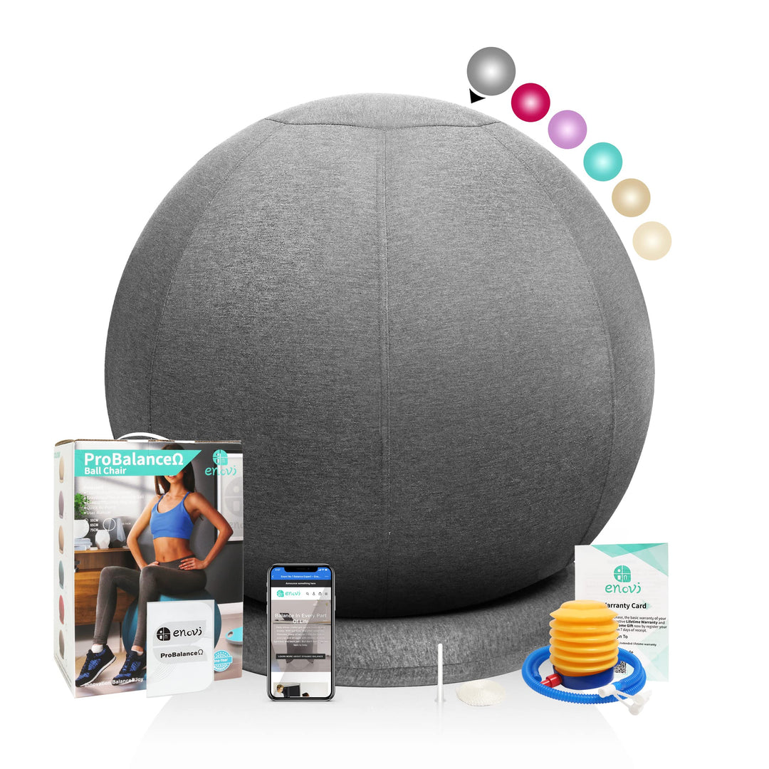 ENOVI ProfiBalanceΩ Sitzball Büro Ergonomisch Mit Stuhlhussen,Stabilität Ringbasis,Für Büro&Zuhause,
