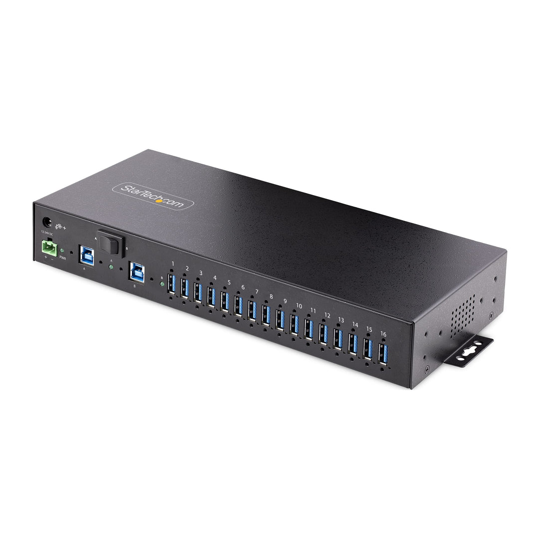 StarTech.com 16-Port Industrie USB 3.0 Hub 5Gbit/s, DIN/Aufputz/Rack Montage, ESD-Schutz, Terminal B