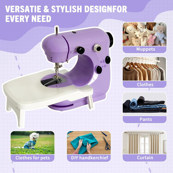 Mini Nähmaschine für Anfänger mit Eingebautem, Anschiebetisch, LED-Licht, Nähmaschine Tragbare Elekt