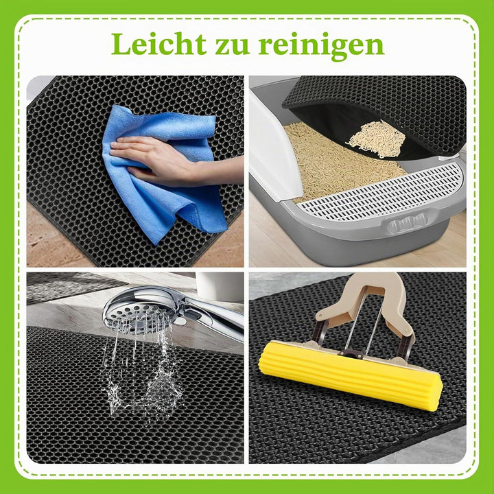Katzenklo Matte 75x55 CM mit Klettverschluss und Grosses Loch Design, Katzenstreu Matte Doppelte Was