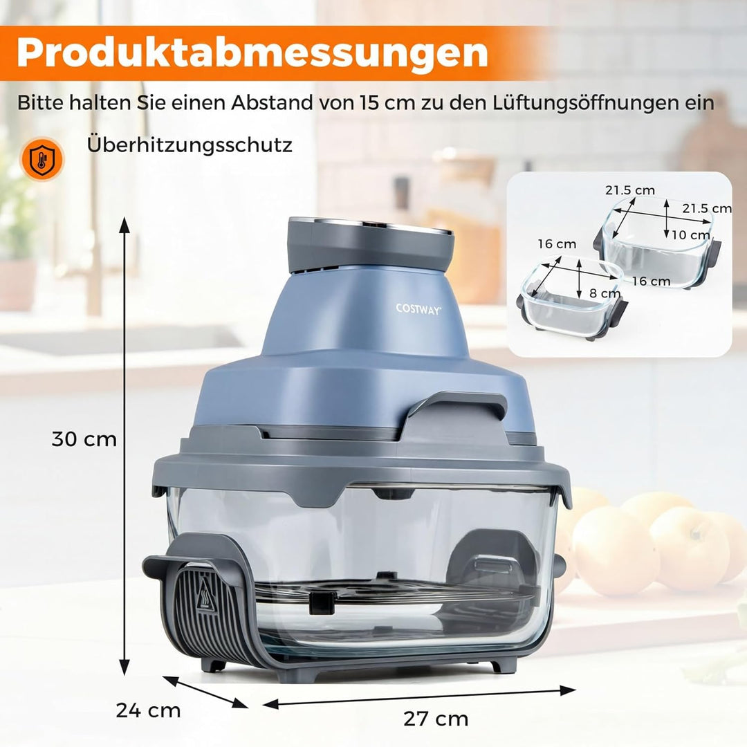 COSTWAY Air Fryer tragbar Glas Heissluftfritteuse 4 L/1,7 L, 6 in 1 Airfryer | Heissluftfrittieren &