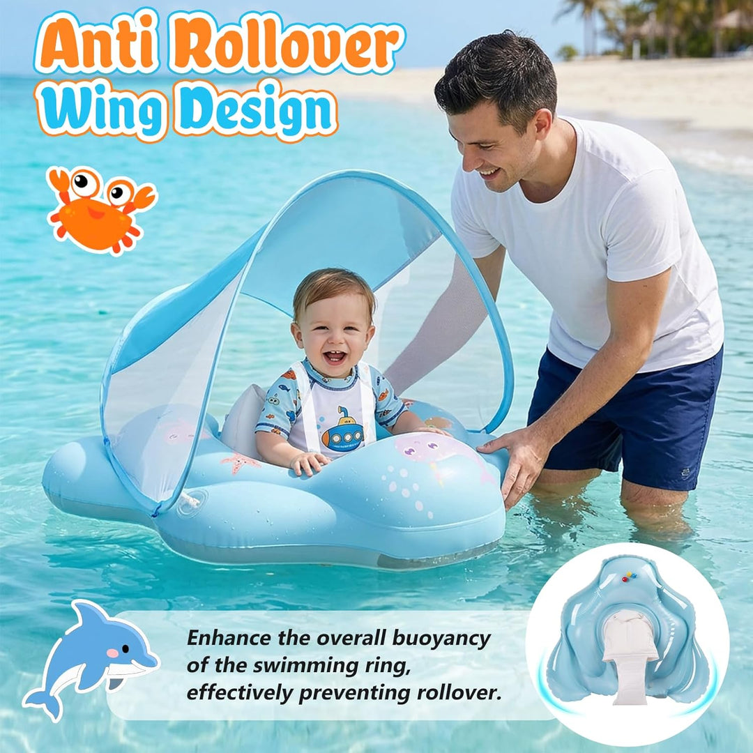 Schwimmring Baby mit Sonnendach Ninonly Baby Wasserspielring mit UPF50+ Sonnenschutz Verstellbares D