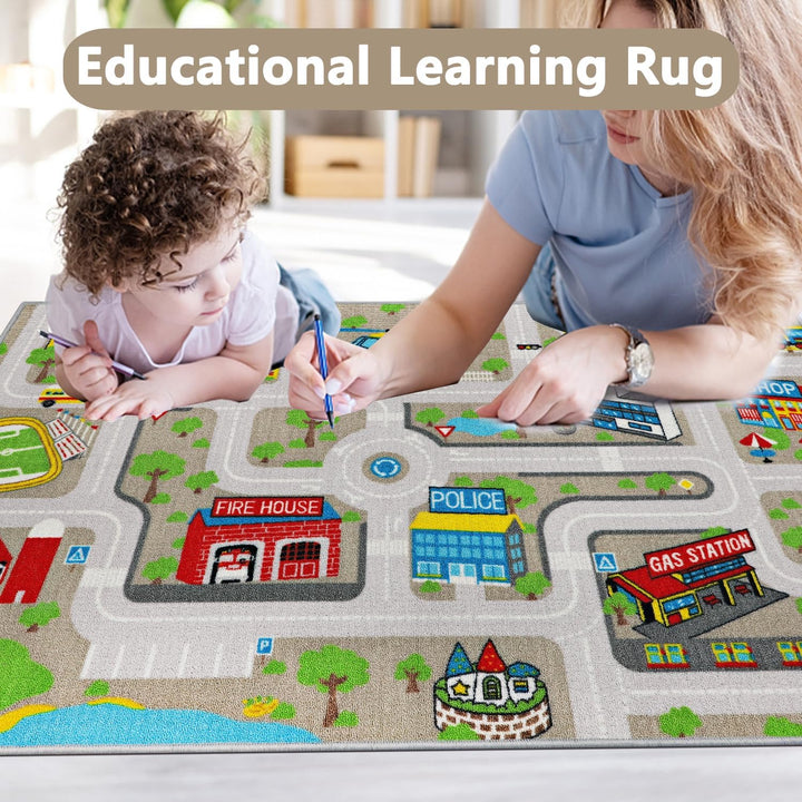 Capslpad Kinder Teppich Spielteppich für Kinder Stadt 100x160cm Rutschfest Kinderteppich Spielmatte