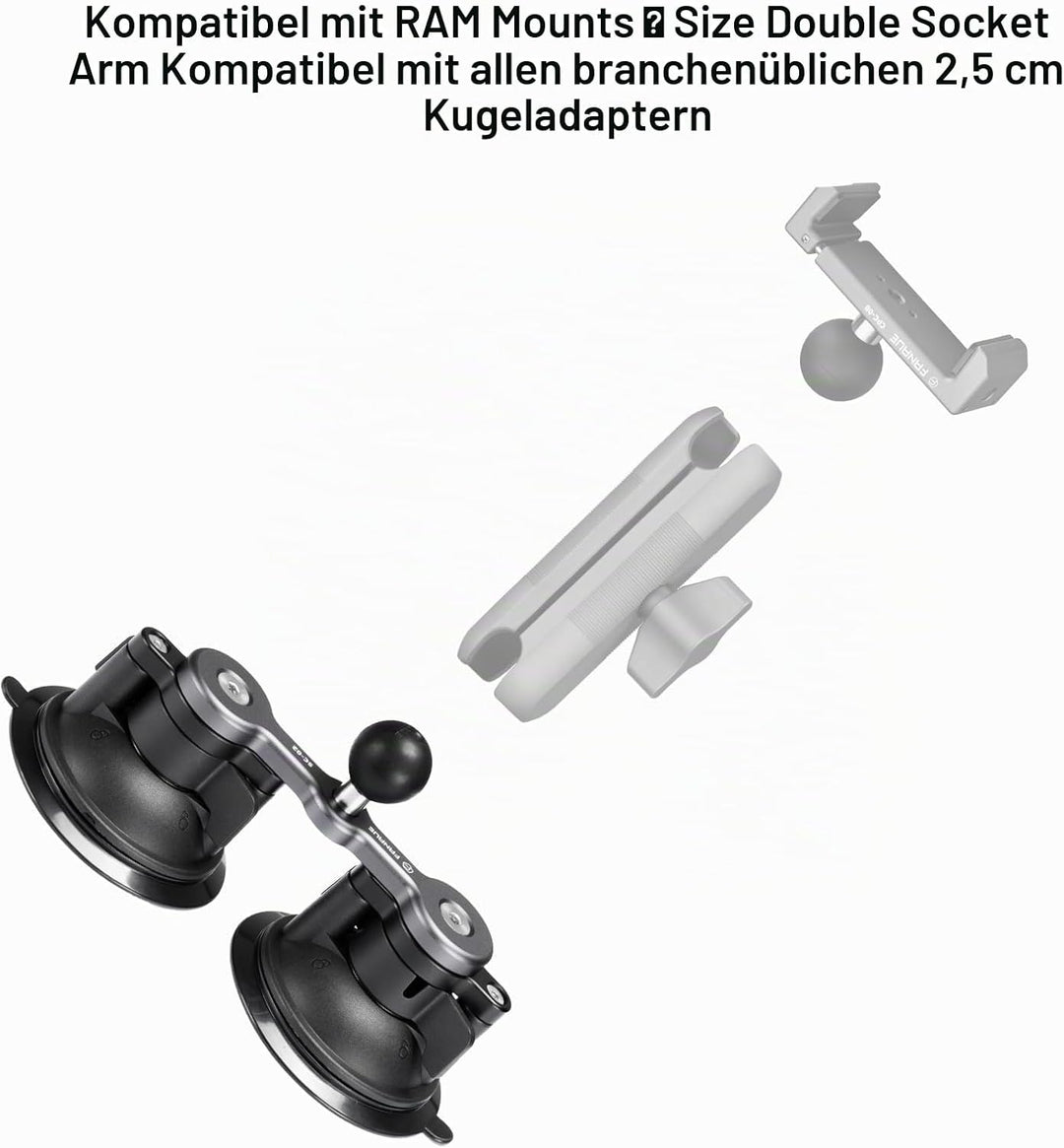 FANAUE Twist Lock Saugnapf Basis mit 1-Zoll-Kugel-Adapter kompatibel mit RAM Mount B Grösse Doppelso