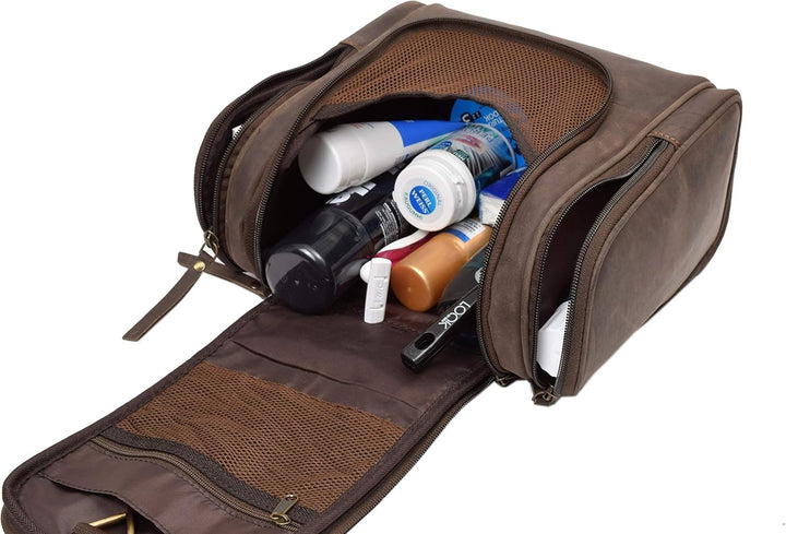 Menzo Kulturbeutel aus echten Leder, Kulturtasche für Damen und Herren (Marrone), Marrone