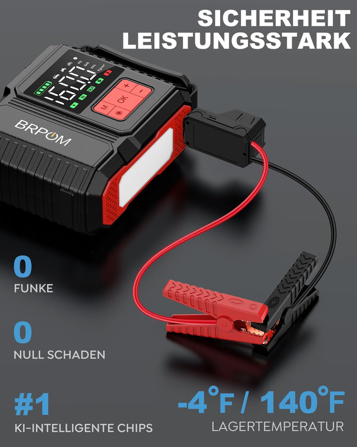 8000A &160PSI BRPOM Starthilfe Powerbank für Pkw mit Kompressor 26800mAh Auto Starthilfe Powerbank f