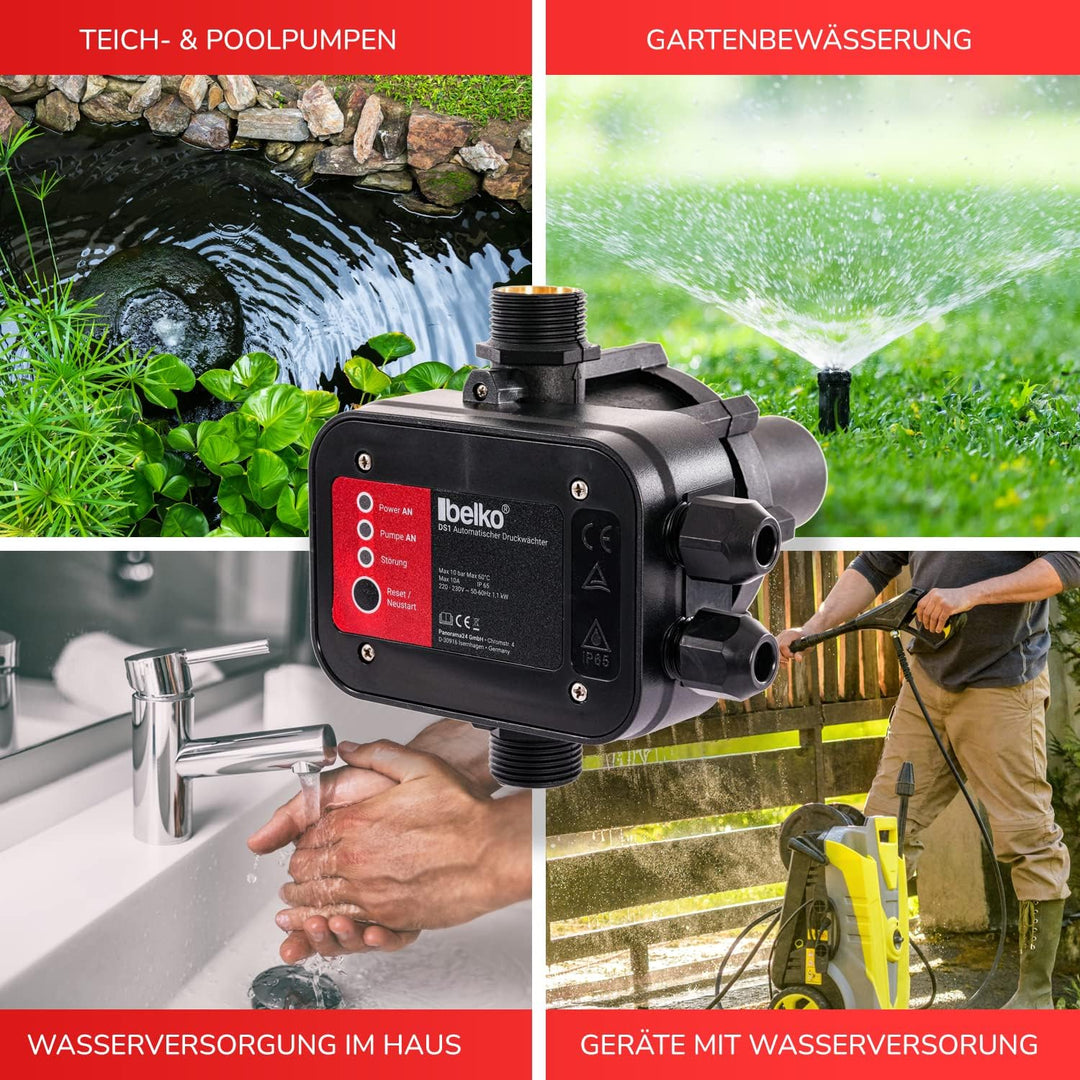 Belko Druckwächter Druckschalter für Wasserpumpen, mit Kabel bis 10 Bar, Gartenbewässerung elektroni