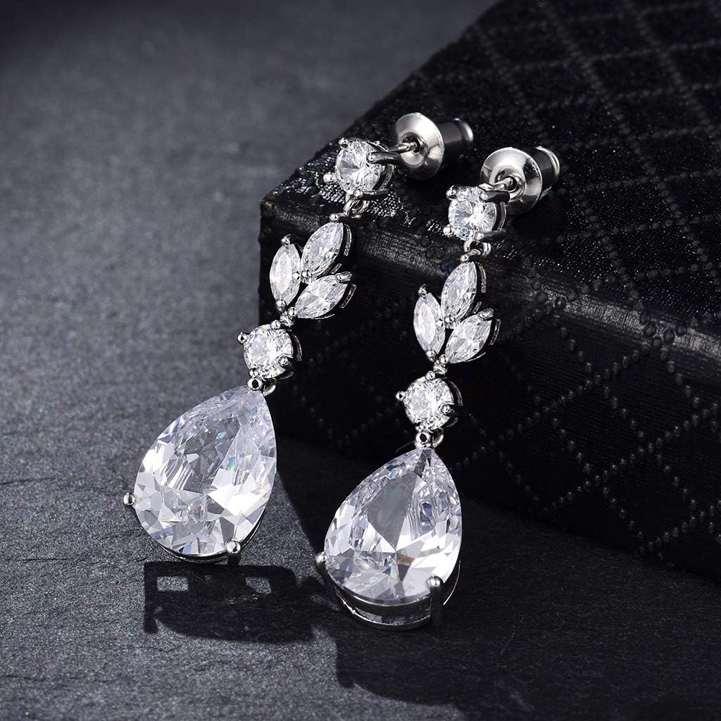 MASOP Silber Braut Schmuckset, Damen Hochzeit Schmuck Set, Blumen Ohrringe und Halskette mit Anhänge
