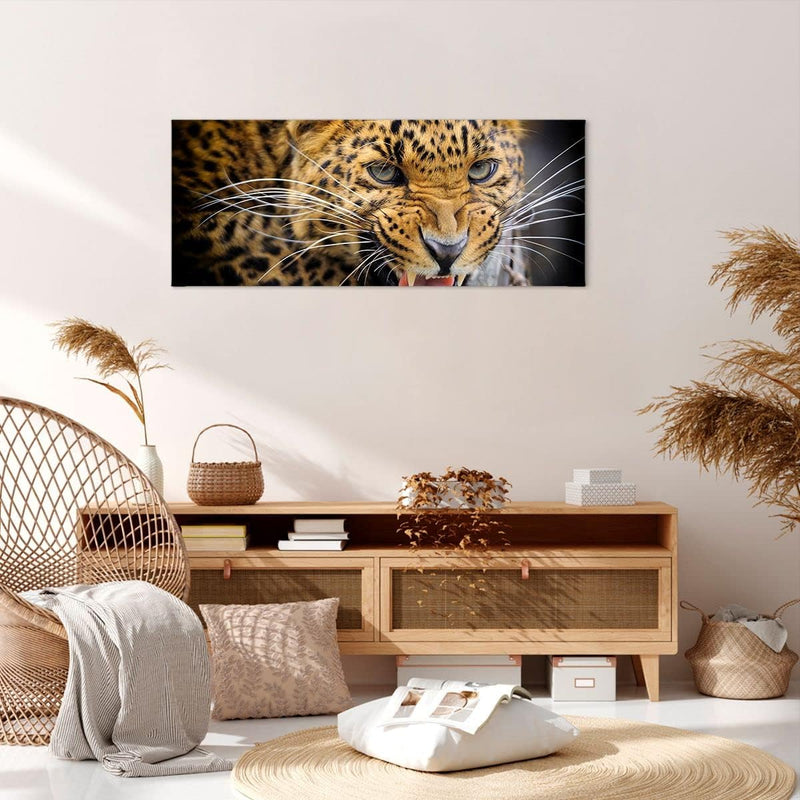 Wandbilder Dekoration Wohnzimmer Leopard tier savanne afrika Panorama Bilder auf Leinwand 120x50cm L