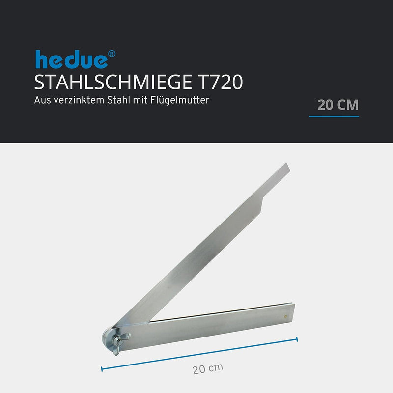 hedue® Stahlschmiege T720 - Winkelschmiege aus rostfreiem Stahl, Schmiege Winkelmesser 20 cm, 20 cm