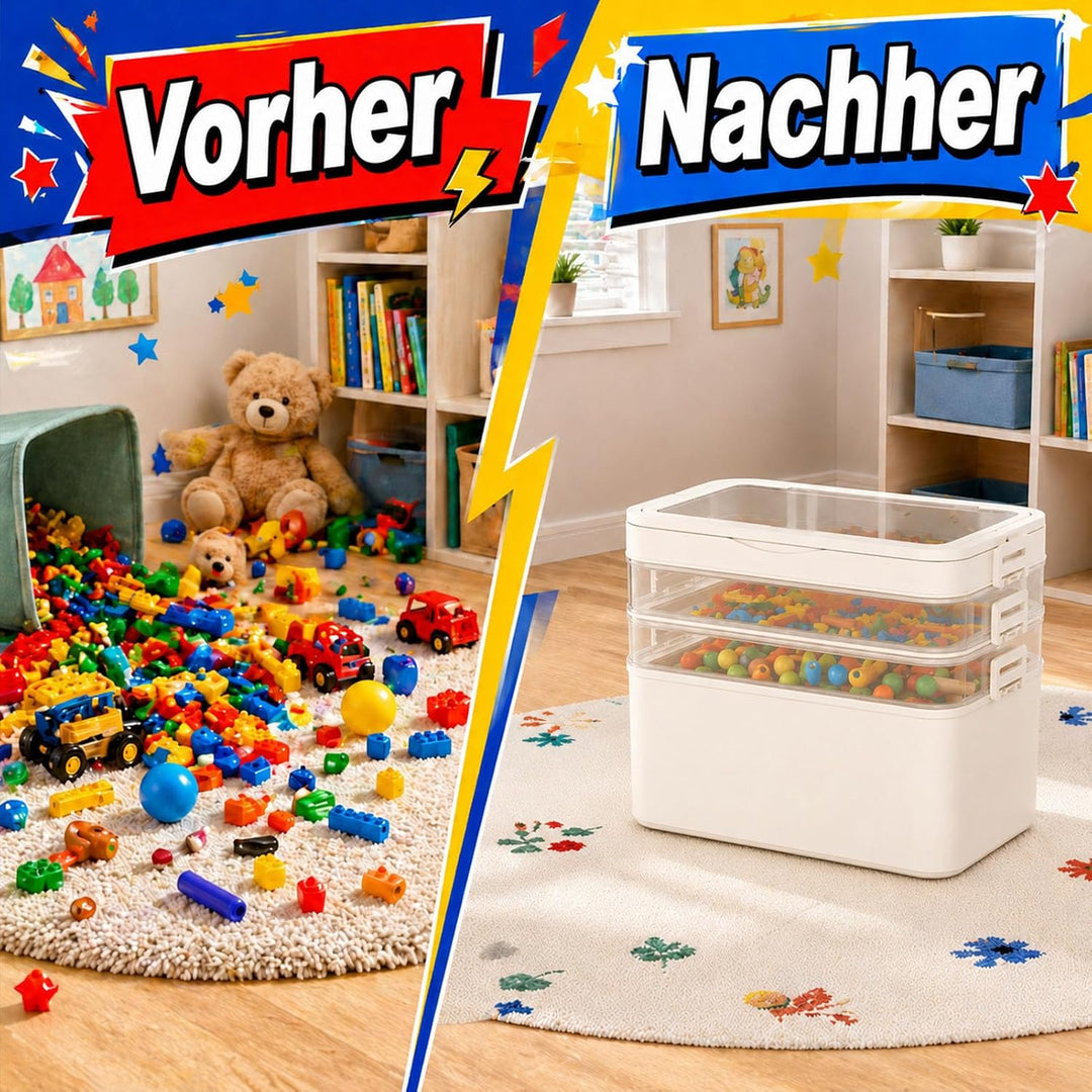 Spielzeug Aufbewahrung 4 Ebenen aus PP, Spielzeugkiste mit Deckel, Spielzeugbox mit Deckel, Aufbewah