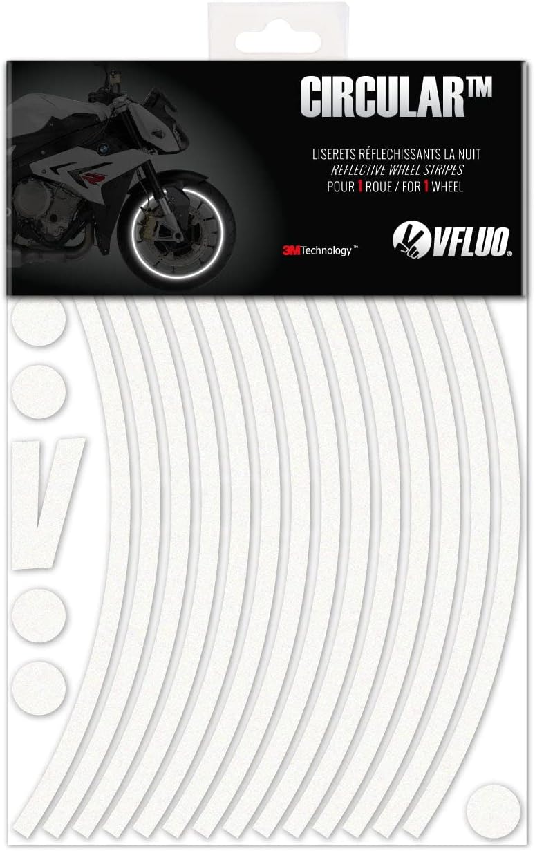 VFLUO - Kit Reflektierende Felgenrandaufkleber Motorrad, Aufkleber für 1 Rad 3M™-Technologie™, 360°-