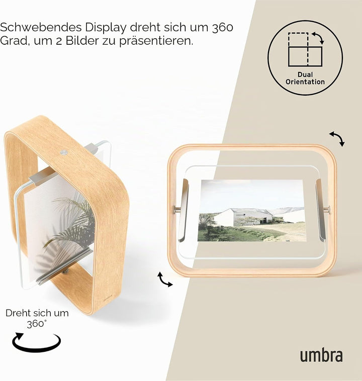 Umbra Bellwood Tischbilderrahmen, zweiseitiger Bilderrahmen für 10x15 oder 13x18 cm Fotos, Natur, Na