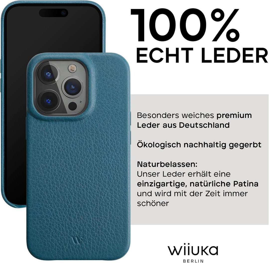 WIIUKA Hülle für iPhone 15 Pro Max, Leder aus Deutschland, Lederhülle extra Dünn, Premium Handyhülle