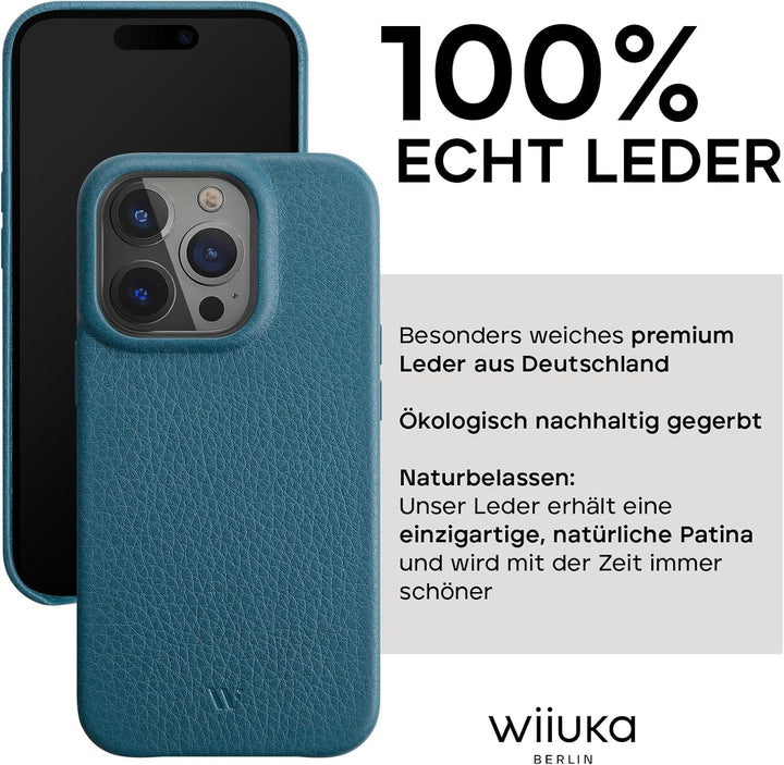 WIIUKA Hülle für iPhone 15 Pro Max, Leder aus Deutschland, Lederhülle extra Dünn, Premium Handyhülle