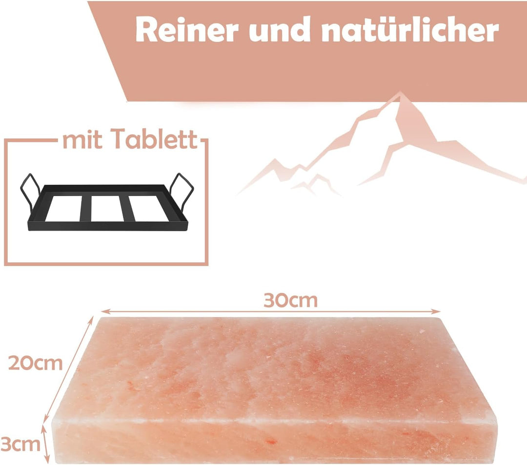 1x Salzstein zum Grillen XXL, 20x30x3cm Salz Grillsteine Mit Eisenplatte, Wiederverwendbar Salzgrill