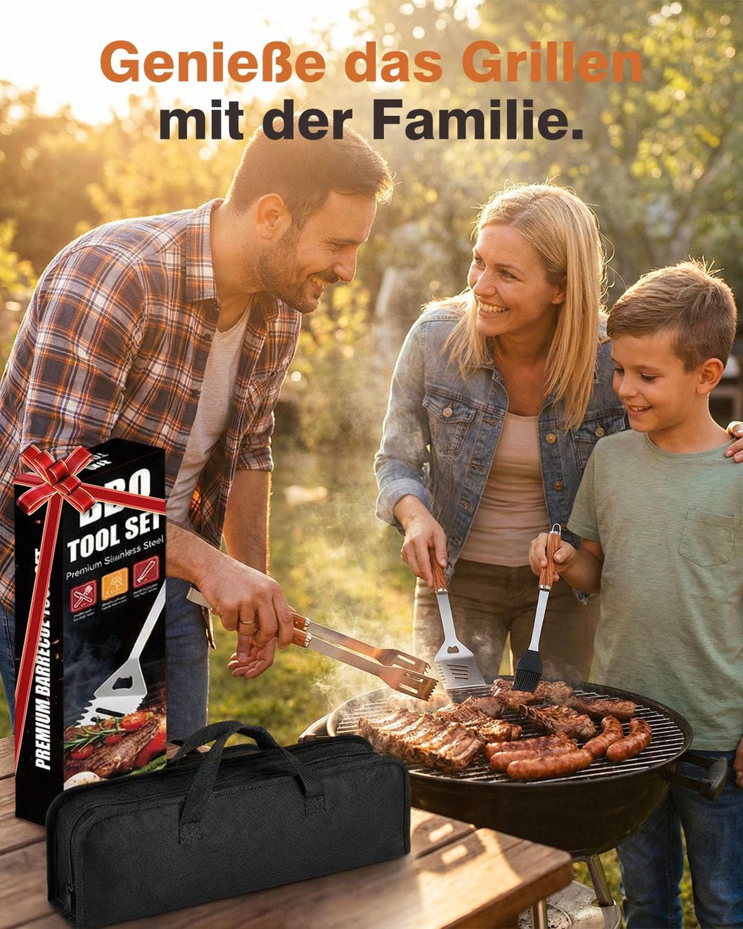 Grillbesteck Set, 11-teilig Edelstahl Grillzubehör mit Aufbewahrungskoffer, Hochwertiger BBQ Grillut