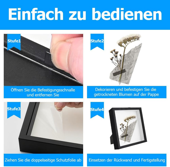 3D Bilderrahmen Zum Befüllen, 25 x 25 cm Bilderrahmen Tief Hölzern Bis 3cm zum Befüllen für Objekte