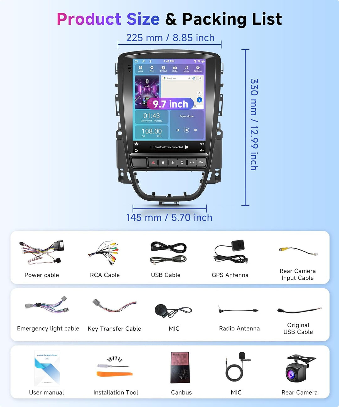 Rimoody 4G+64G Android Autoradio für Opel Astra J Buick Excelle XT GT 2009-2016 9.7 Zoll Kabellos Ca