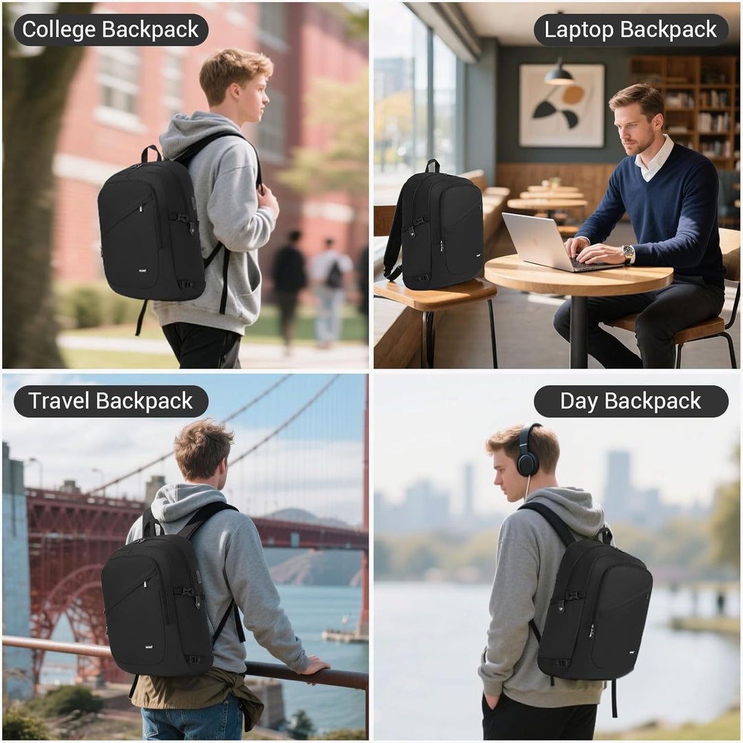 KONO Rucksack Herren, Leicht Laptop Rucksack 17,3 Zoll Anti-Diebstahl mit USB-Ladeanschluss, Schulru