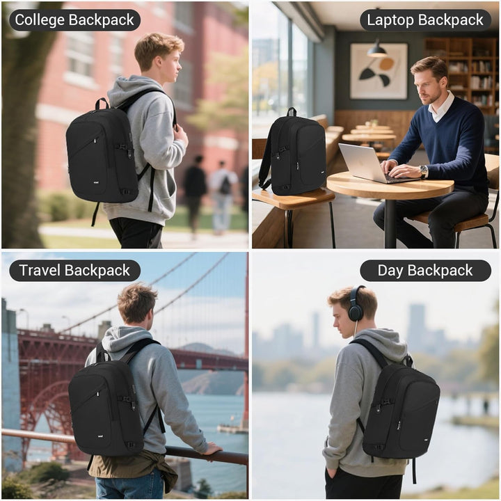KONO Rucksack Herren, Leicht Laptop Rucksack 17,3 Zoll Anti-Diebstahl mit USB-Ladeanschluss, Schulru