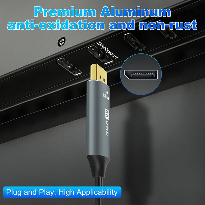 4K 8K DisplayPort Glasfaserkabel 15M, Fibre Optic DP auf DP 1.4 Kabel, 8K@30Hz, 4K@120Hz/144Hz, 2K@1