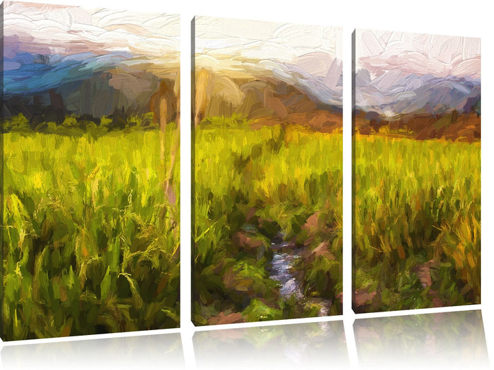 Pixxprint Reisfeld Plantage in Asien als Leinwandbild/Grösse: 3 Teilig (120x80 cm) cm/Wandbild/Kunst