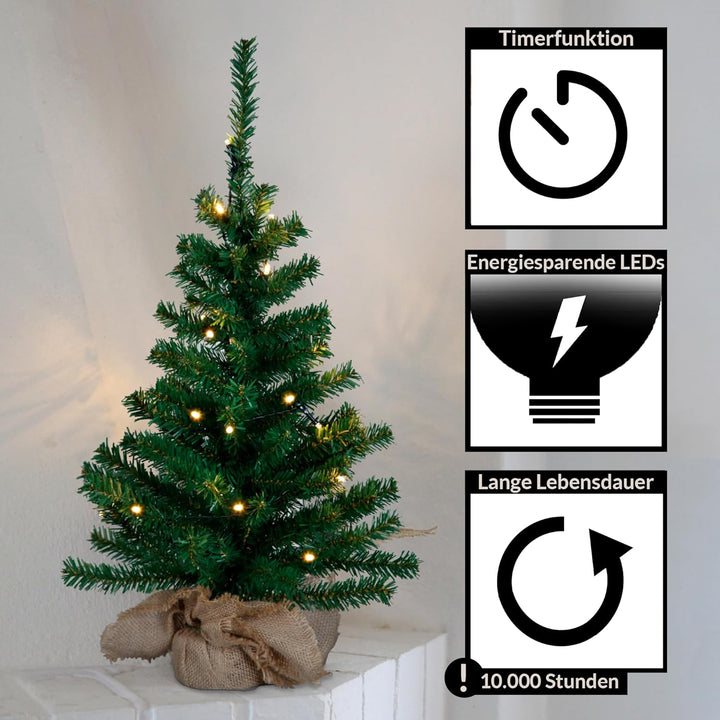 EGLO künstlicher Weihnachtsbaum 60 cm für innen, Deko-Tannenbaum mit LED-Beleuchtung warmweiss und T