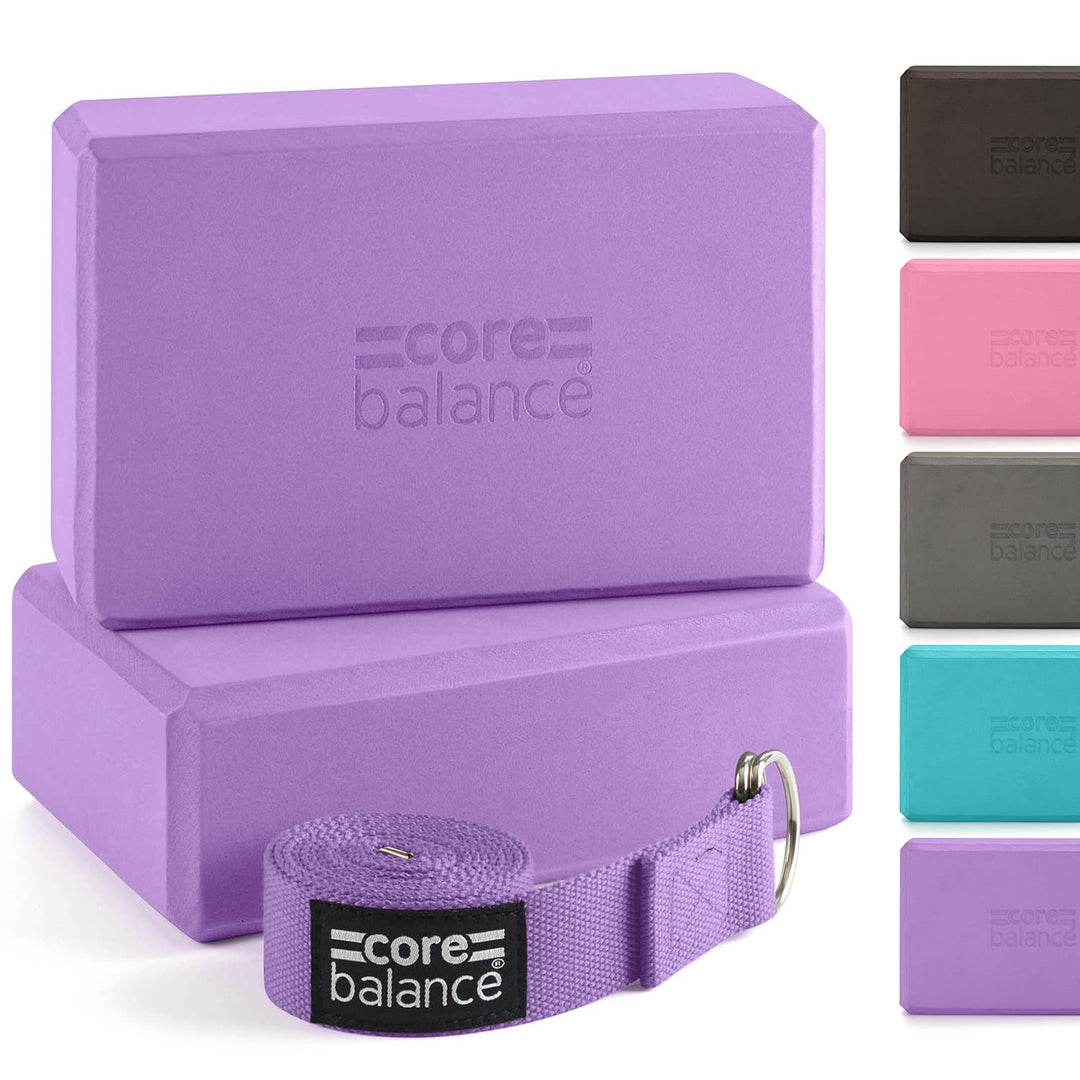 Core Balance Yoga Blocks im Doppelpack & GRATIS Yoga-Gurt, 2 STK. Eva Schaumstoff-Blöcke, robust & l