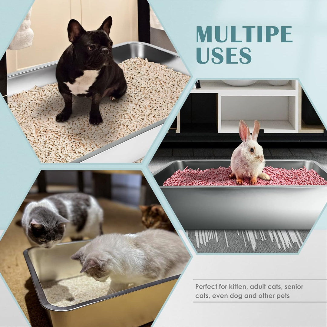 IKITCHEN Grosse Katzentoilette Edelstahl(50×35×20cm), Litter Box Katzenklo, Katzen und Kaninchen Met