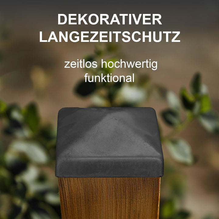 h2i Pfostenkappe | Stahl Schwarz pulverbeschichtet | 91 x 91 mm | 10 Stück | Abdeckkappe für Garten