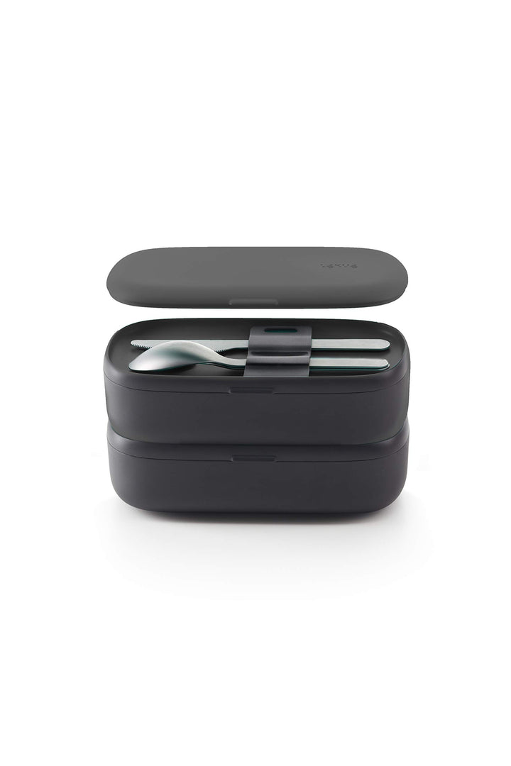 Lékué Hermetische Lunchbox für Lebensmittel mit Besteck, Polypropylen, schwarz, Standard, 19x10x11 c