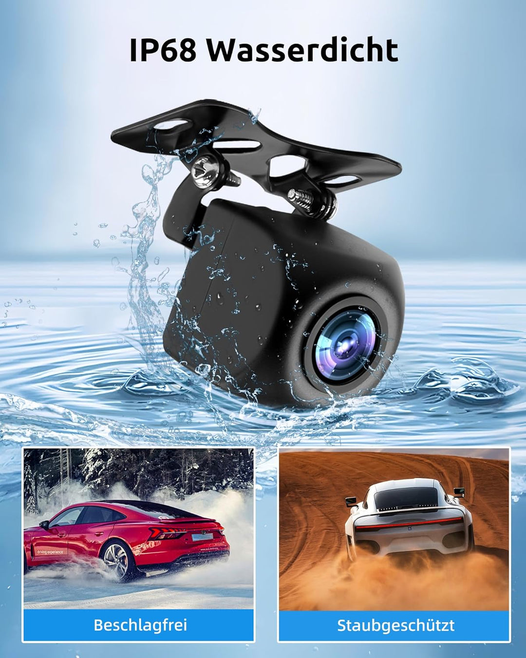 Essgoo AHD Rückfahrkamera fürs Auto, 170° Weitwinkel IP68 wasserdicht Carplay Backup Camera HP Rear