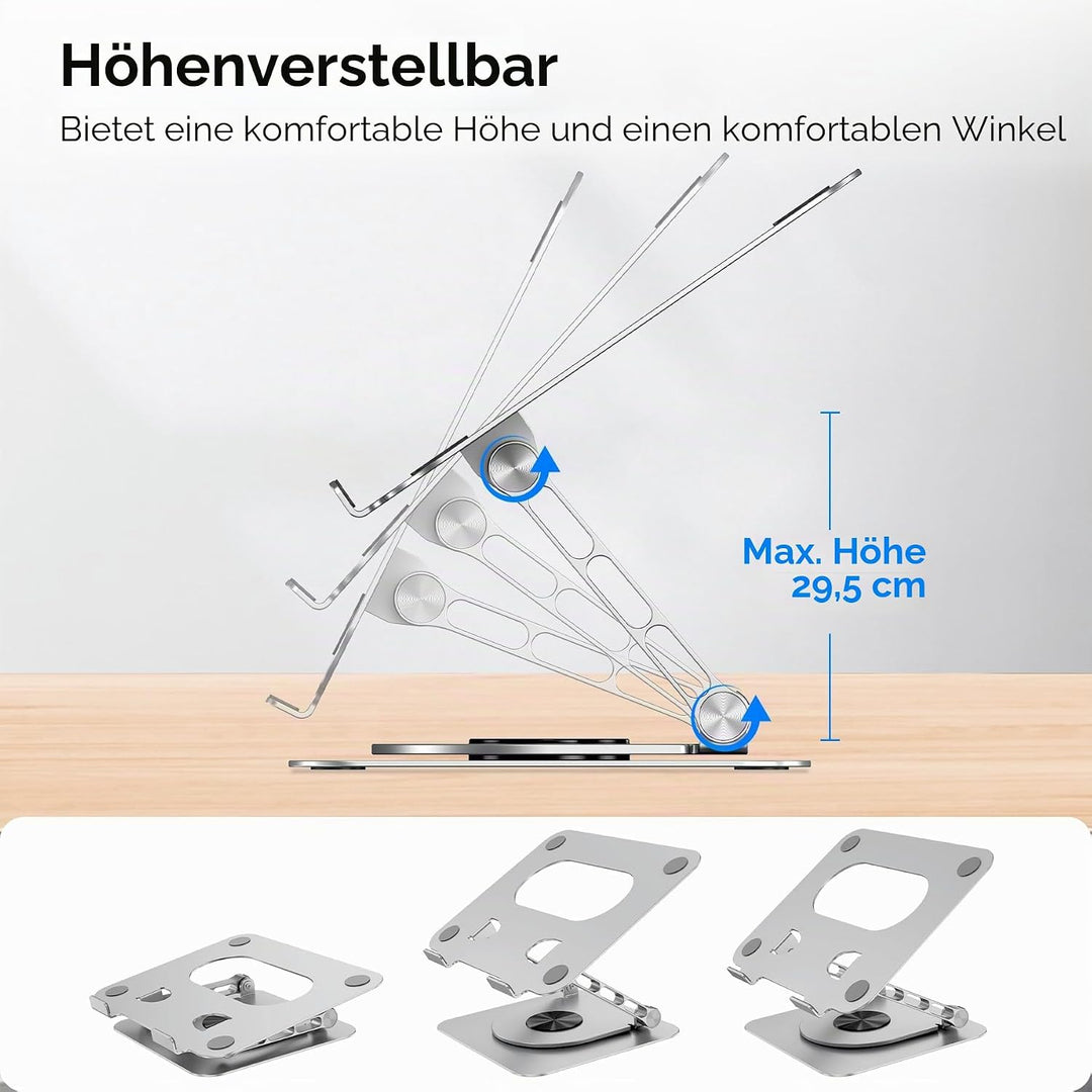 Lucrave Laptop Ständer für den Schreibtisch, 360 drehbarer, Verstellbarer Computerständer, Faltbarer