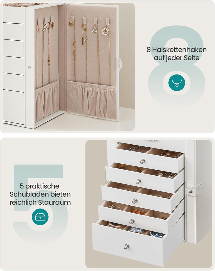 SONGMICS Schmuckkasten, grosse Schmuckschatulle mit 6 Ebenen, Schmuckkästchen mit seitlichen Klapptü