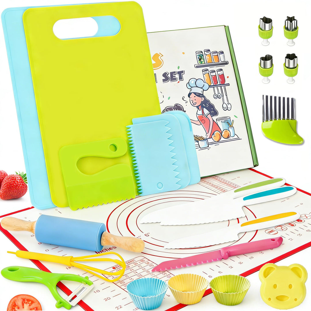Kindermesser Set 32 Teile - Kinder Backset mit Messer und Schneidebrett, Montessori Spielzeug zum Au
