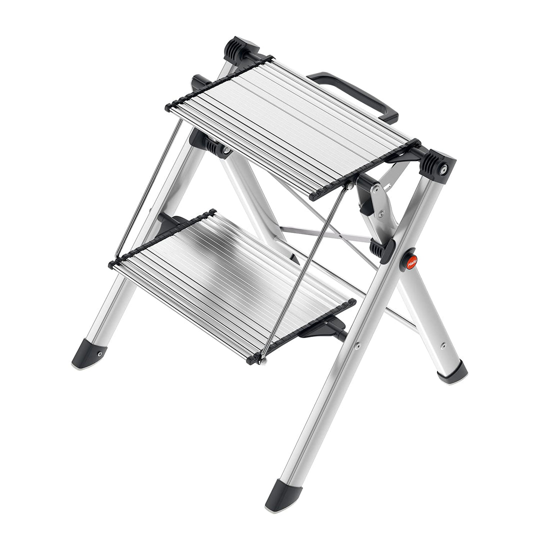 Hailo MK80 ComfortLine Alu-Klapptritt-Leiter - 2 grosse Stufen bis 150 kg - Komfort-Trittleiter mit