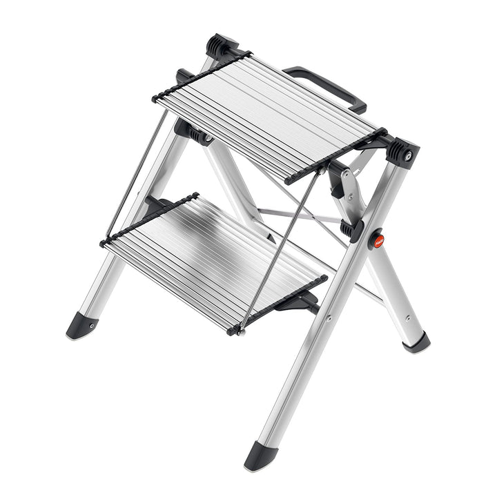Hailo MK80 ComfortLine Alu-Klapptritt-Leiter - 2 grosse Stufen bis 150 kg - Komfort-Trittleiter mit
