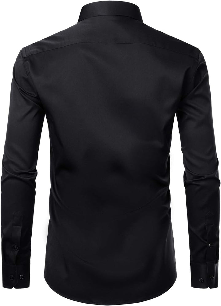 PARKLEES Herren Tailliert Freizeit Langarm Hemd Businesshemd für Hochzeit Business XL Schwarz, XL Sc