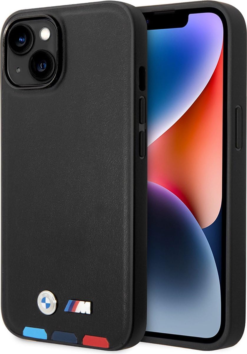 Etui BMW BMHMP14M22PTDK Hülle für iPhone 14 Plus 6,7" schwarz/Black Leather Stamp Tricolor