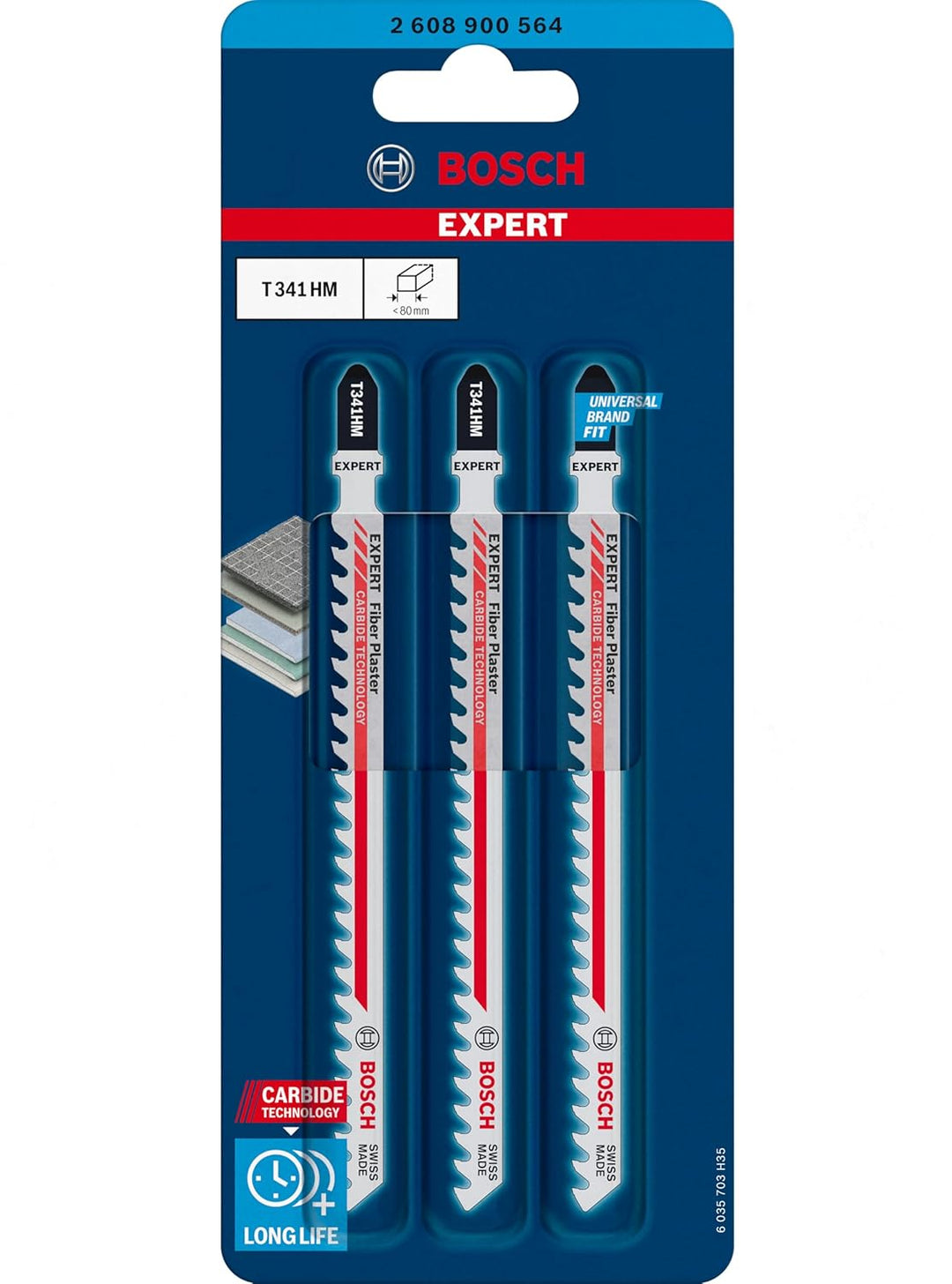 Bosch Accessories 3x Expert ‘Fiber Plaster’ T 341 HM Stichsägeblatt (für Faserzementplatten, Länge 1