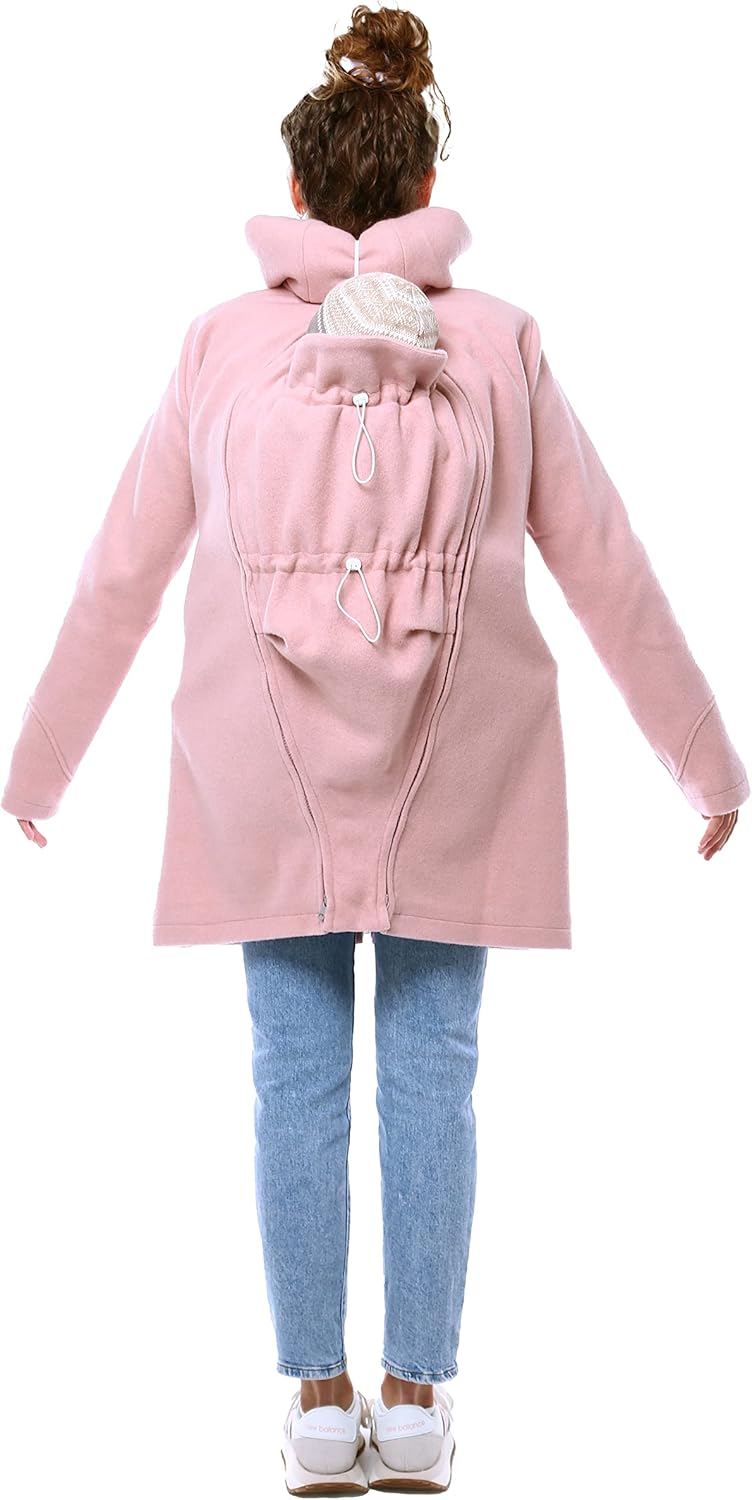 Viva la Mama - schicker Umstands- und Tragemantel für den Winter - VALENTIN XS rosa - vorn und hinte