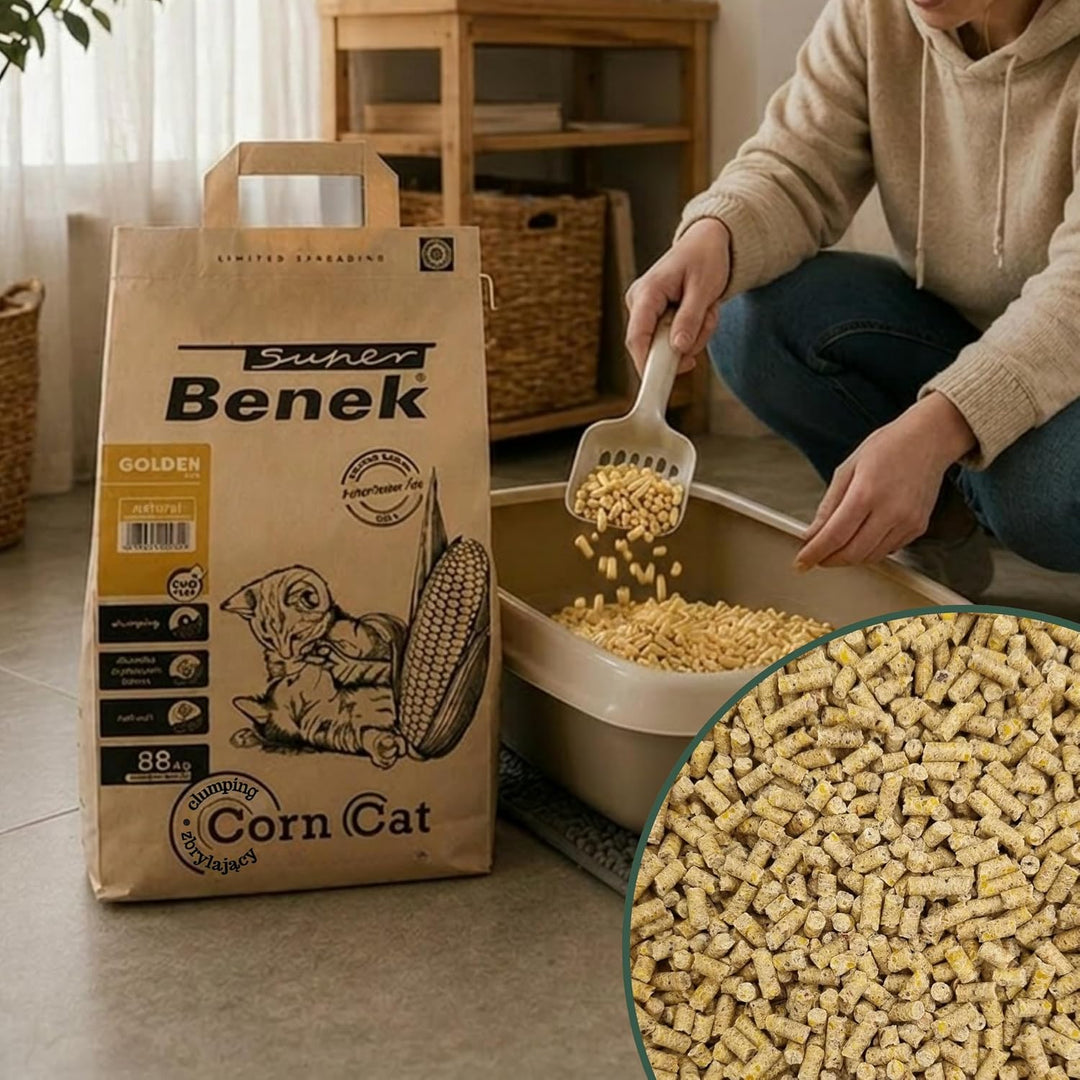 Super Benek Corn Cat Golden Pflanzliche Katzenstreu, 14 L, 8,8 kg | Klumpstreu aus Mais, Biologisch