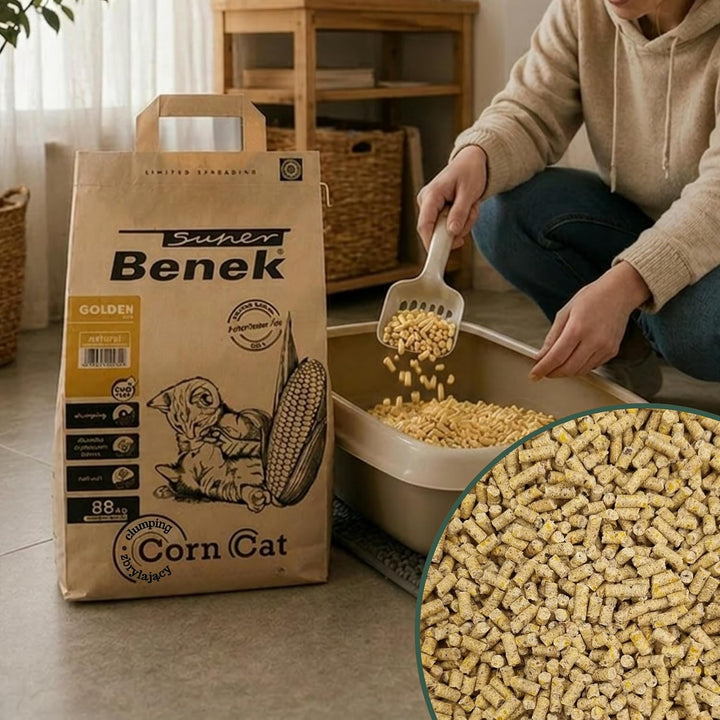 Super Benek Corn Cat Golden Pflanzliche Katzenstreu, 14 L, 8,8 kg | Klumpstreu aus Mais, Biologisch